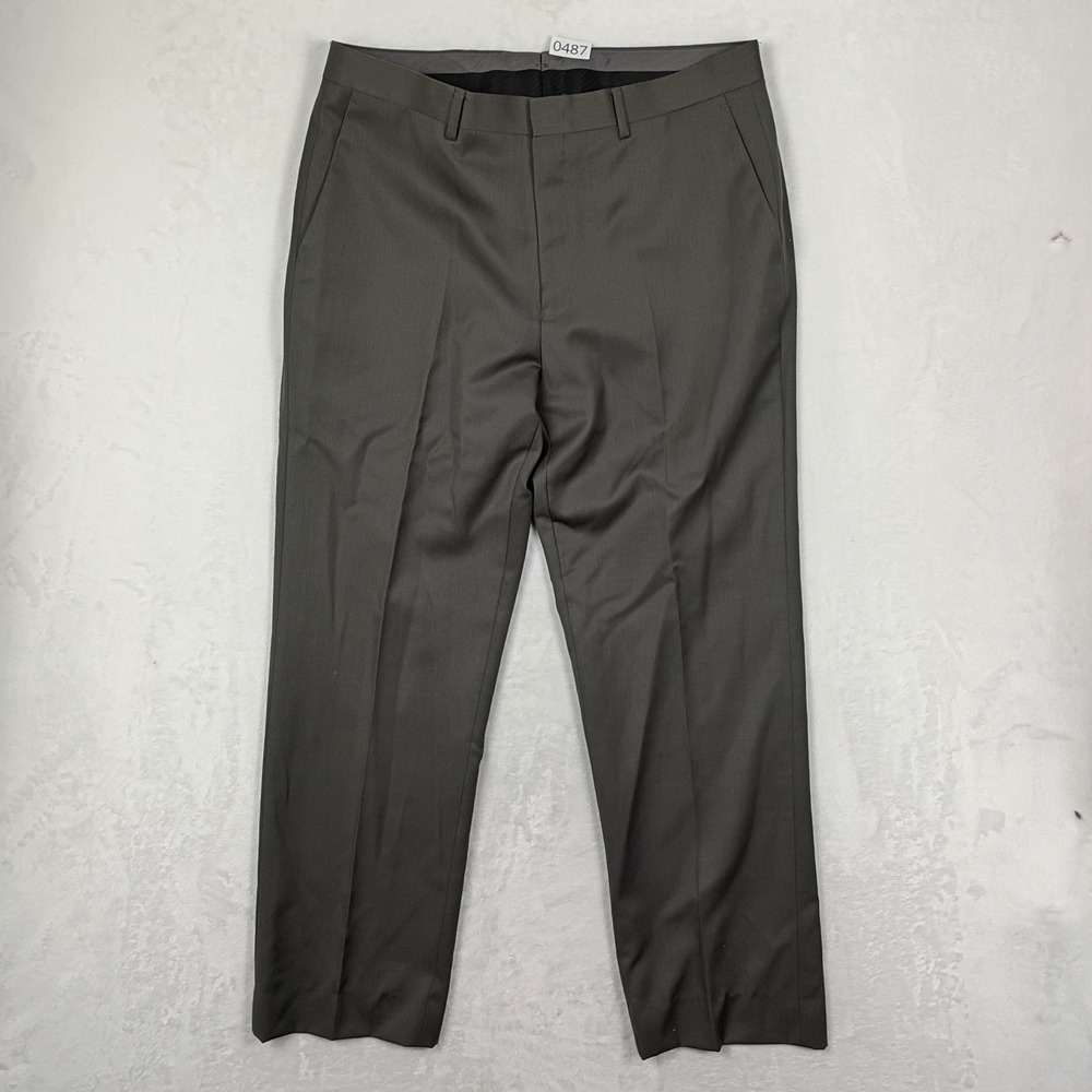 John Bartlett Dress Pants Mens 34/34 Gray Wool Blend Flat Front Work Wear Office